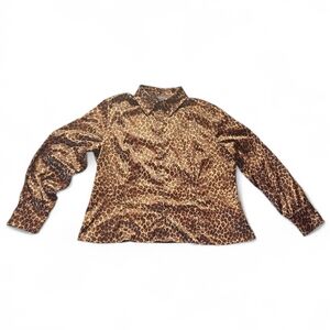 George Me By MARK EISEN Leopard Print Satin/Silky Blouse - Brown and Black